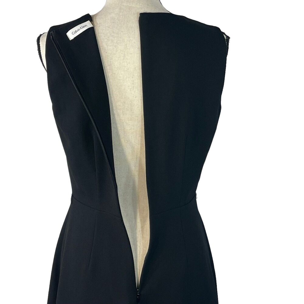 Calvin Klein SZ 6 A-Line Midi Dress Sleeveless Keyhole Scoop Neck Lined Black - Picture 6 of 9